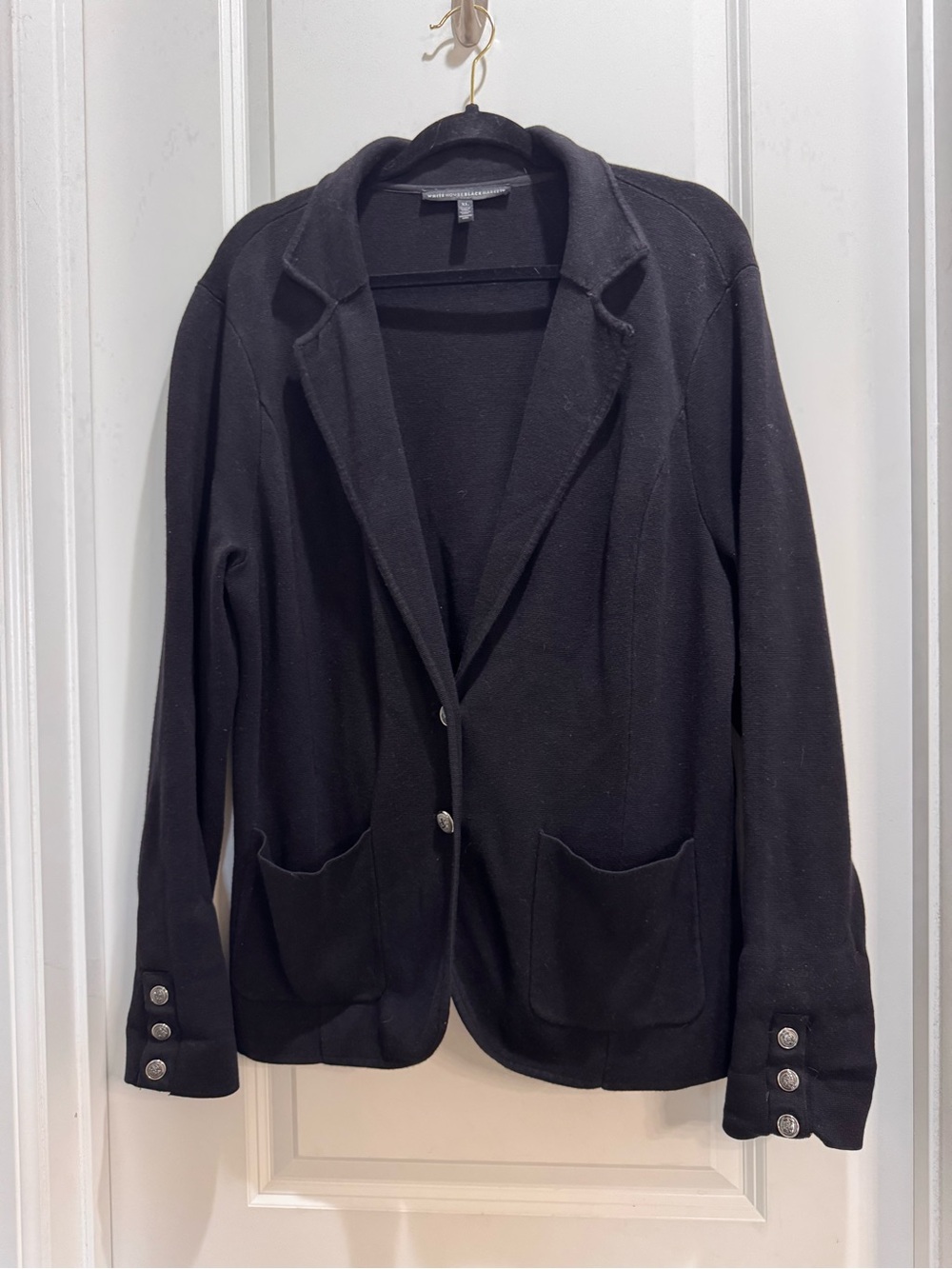 White House Black Market Black Blazer/Jacket Heavy Knit XL Buttons Pockets